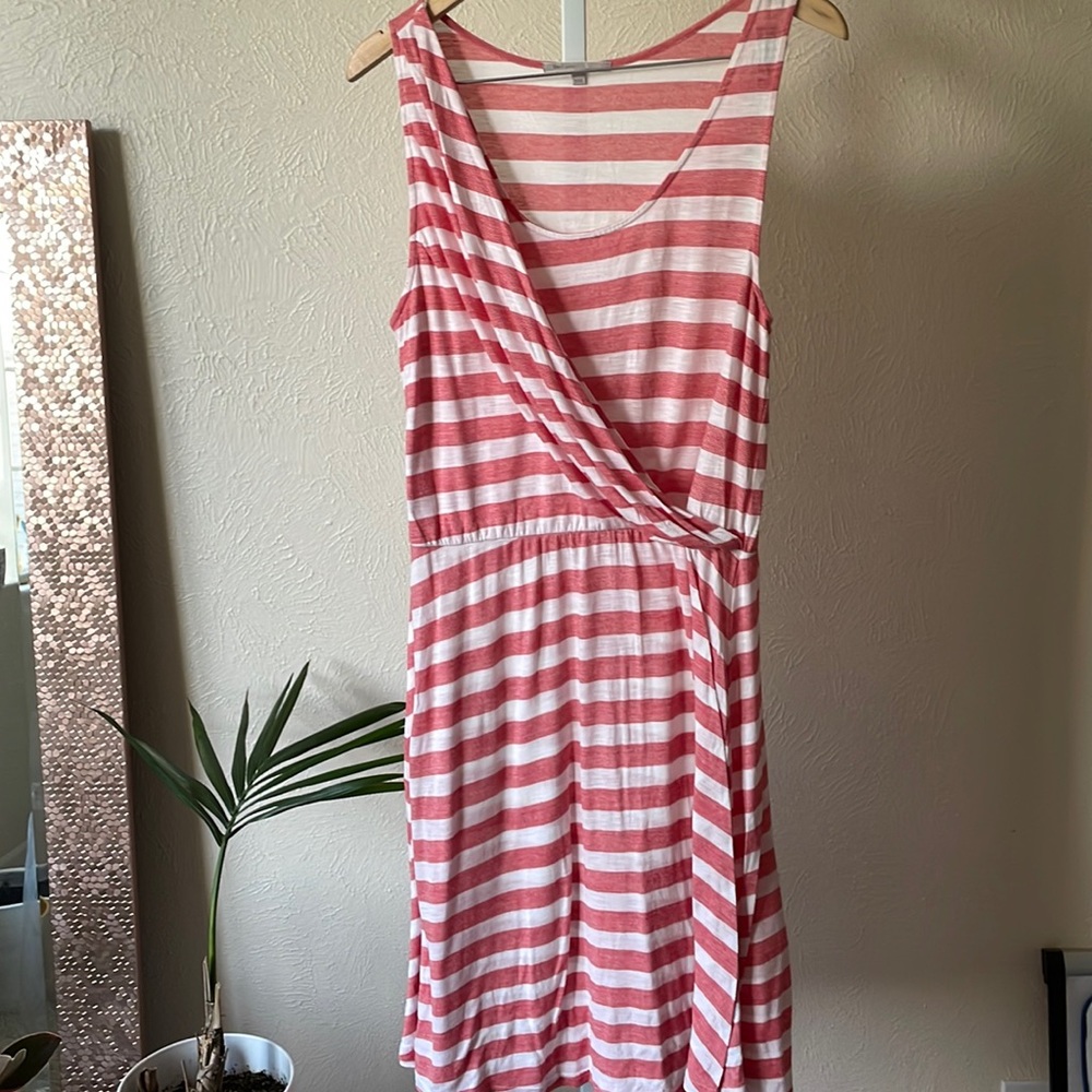 Gap striped linen blend draped midi dress